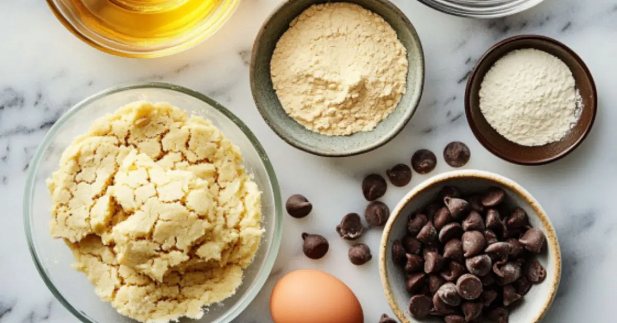 Ingredients for baking crookie on marble surface