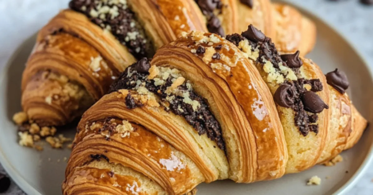  Flaky chocolate-filled crookie on a plate