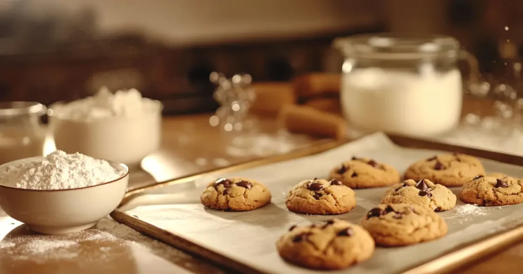 Chocolate chip cookies on a baking tray