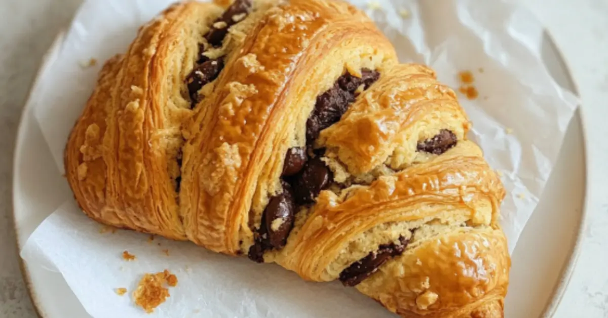 A golden, flaky chocolate crookie with crispy layers