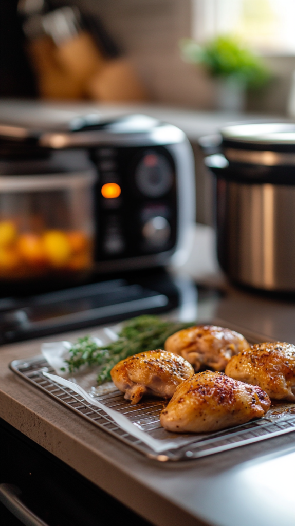 Frozen chicken baking, boiling, and pressure cooking.