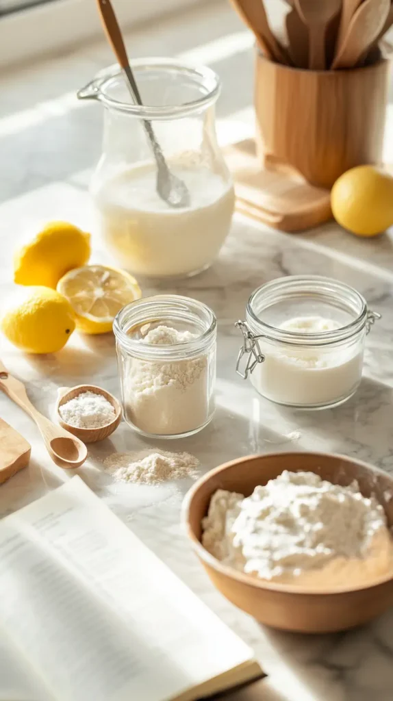 Cozy kitchen scene showing baking soda and powder substitution