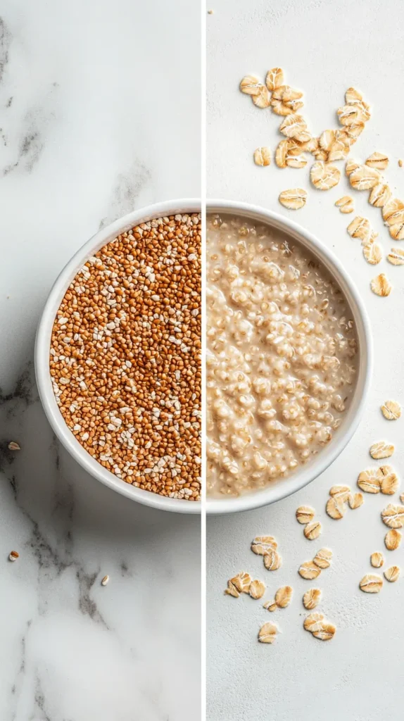 Comparison of nutrition charts for buckwheat and oatmeal