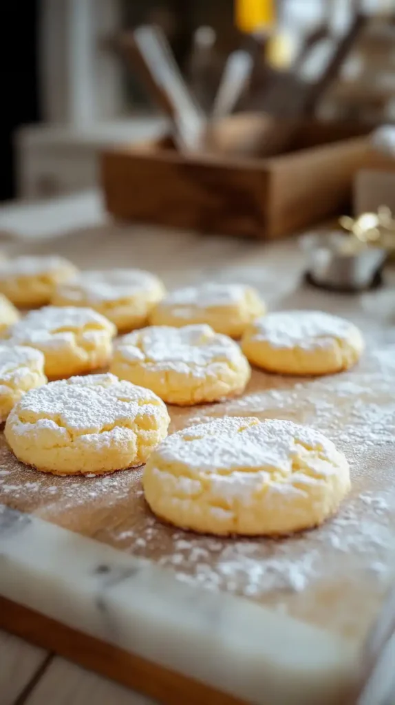 Uniform cookie dough balls on a tray with a thermometer nearby