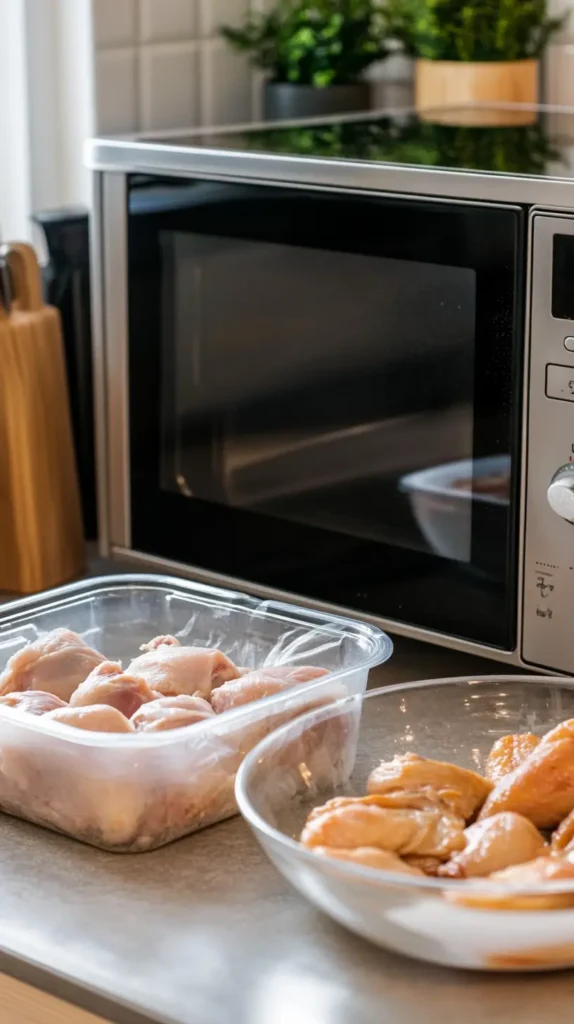 Step-by-step methods for defrosting chicken in the microwave and cold water bath