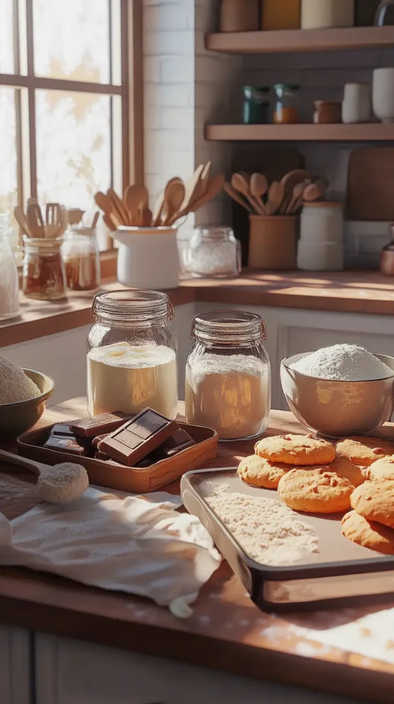 Cozy kitchen setup comparing baking soda and baking powder cookies