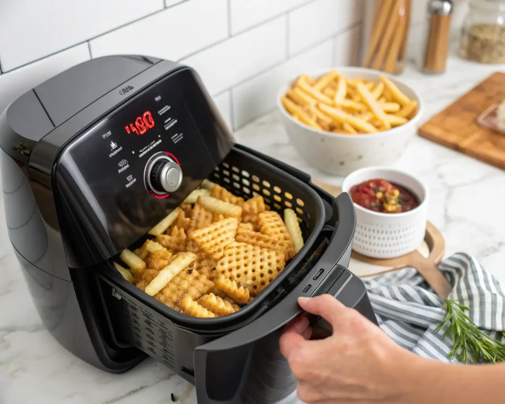 Best temperature settings for air frying waffle fries.