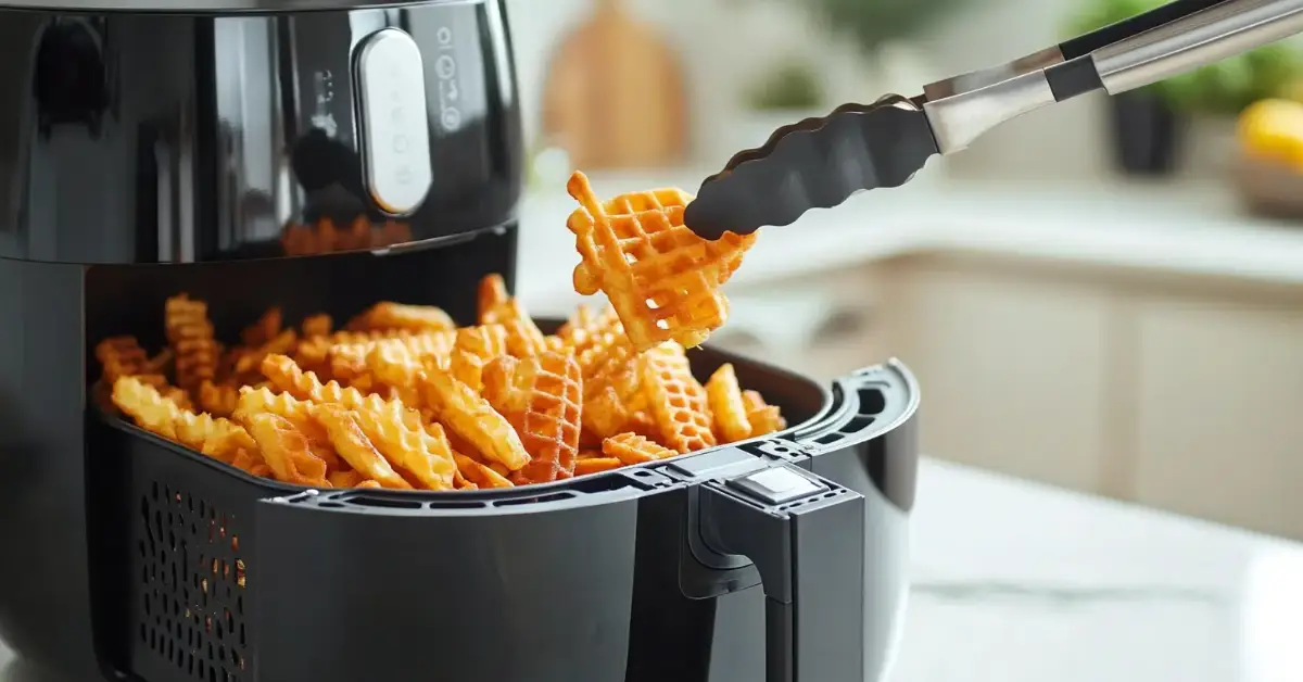 How long does it take to air fry waffle fries to crispy perfection?