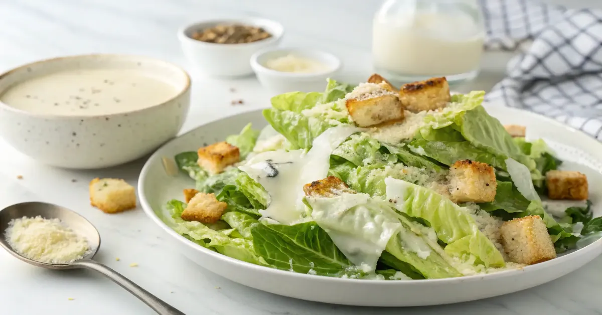 How to Make Caesar Salad Dressing – Fresh Caesar salad with creamy homemade dressing.