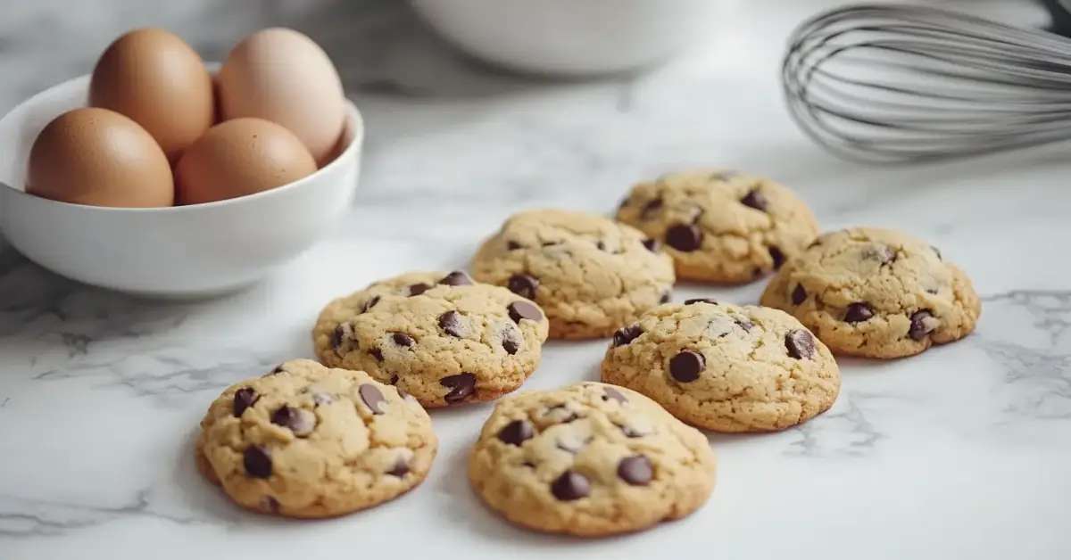 What happens if I put too much egg in cookies? Cookies with different textures due to excess eggs on a modern white marble surface.
