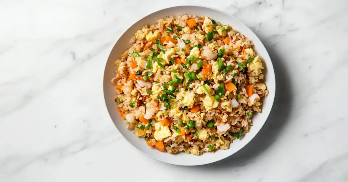What is the secret ingredient in fried rice? A perfectly plated dish with fresh garnishes.