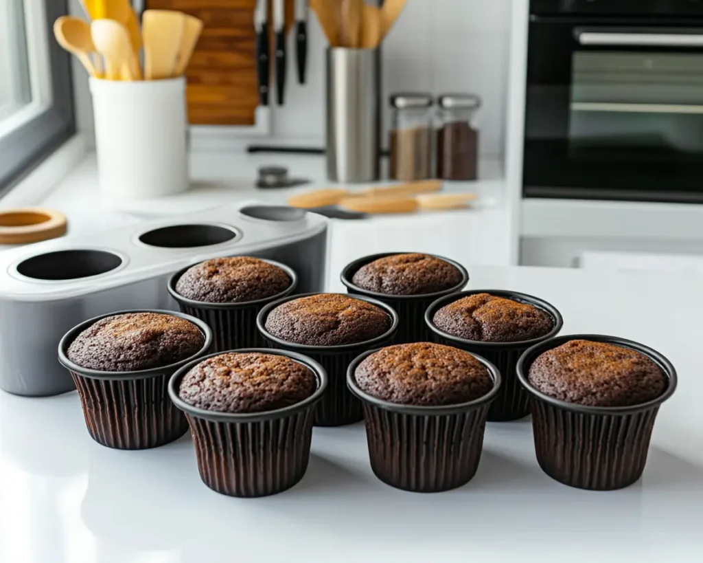 Dry cupcakes with cracked tops from overbaking in dark tins