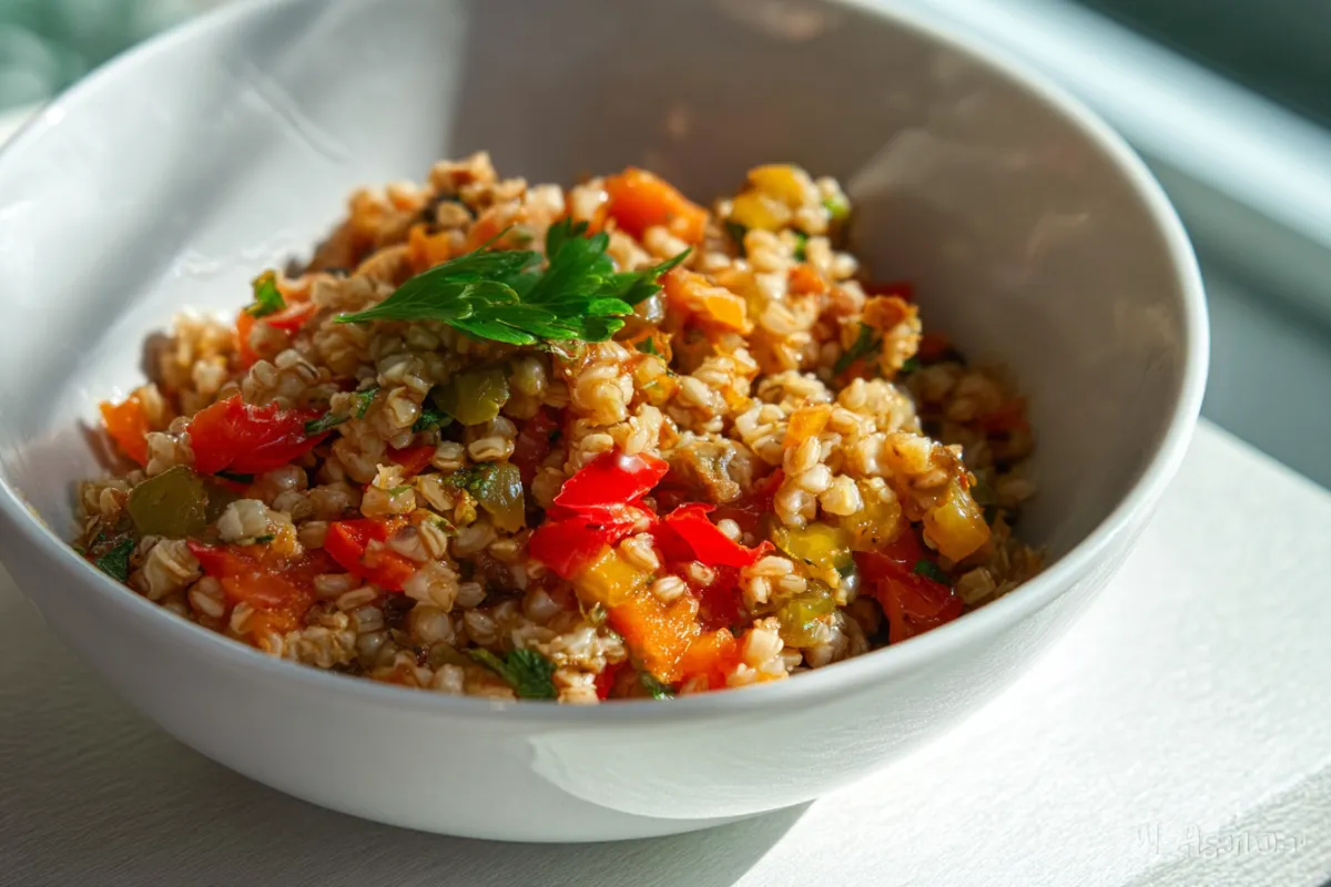 Cooked kasha gluten free meal with vegetables