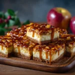 Caramel Apple Cheesecake Bars - The Ultimate Fall Dessert Caramel Apple Cheesecake Bars close-up on rustic table
