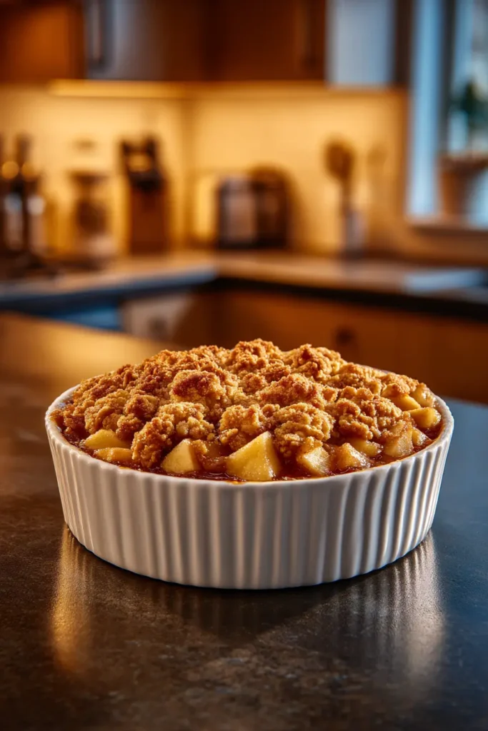 adding oat crumble topping to apple crisp before baking