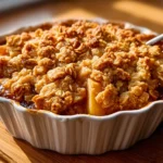 Apple Crisp – The Best Classic Dessert for Every Season apple crisp in ceramic dish with golden oat topping