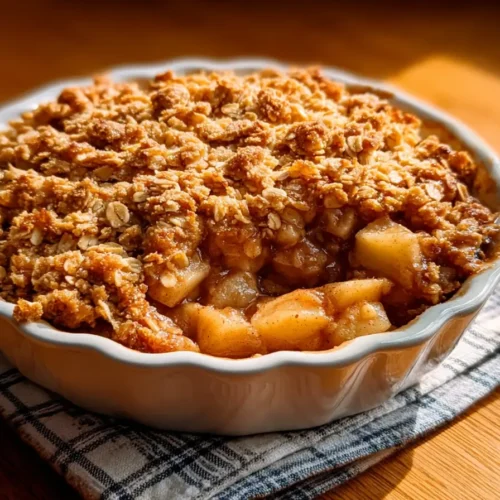 apple crisp in ceramic dish