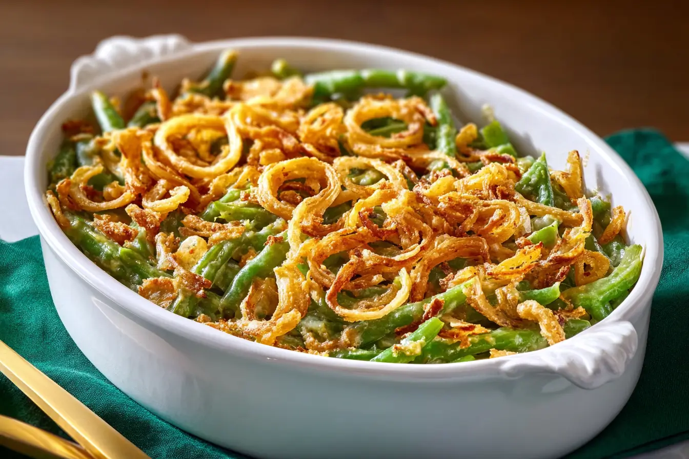 Classic Green Bean Casserole recipe with crispy fried onions