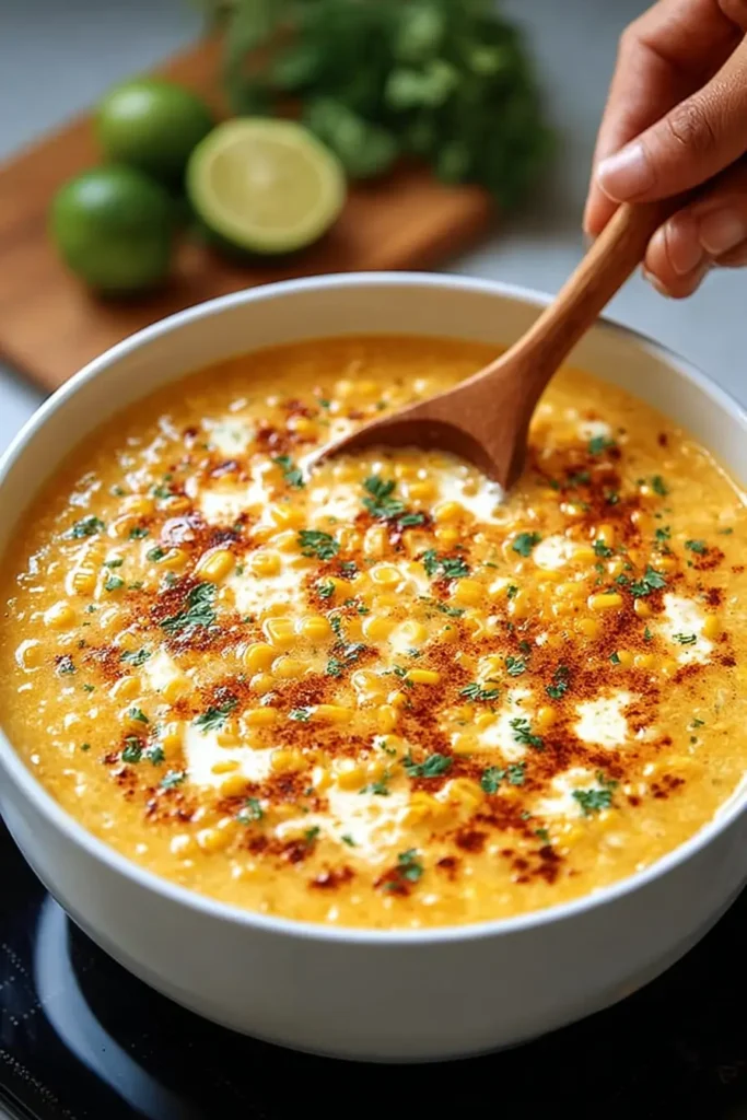 Cooking Mexican Street Corn Soup on stove