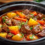 Crockpot Beef Stew – The Ultimate Comfort Food Recipe for Every Season Crockpot Beef Stew in a slow cooker with tender beef and vegetables
