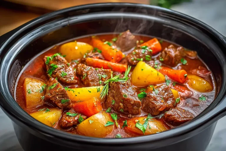 Crockpot Beef Stew in a slow cooker with tender beef and vegetables