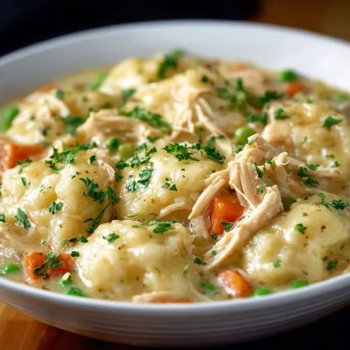 Crockpot Chicken and Dumplings in creamy broth
