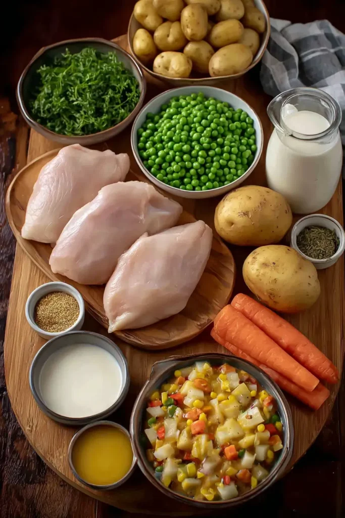 Crockpot Chicken Pot Pie ingredients flat lay