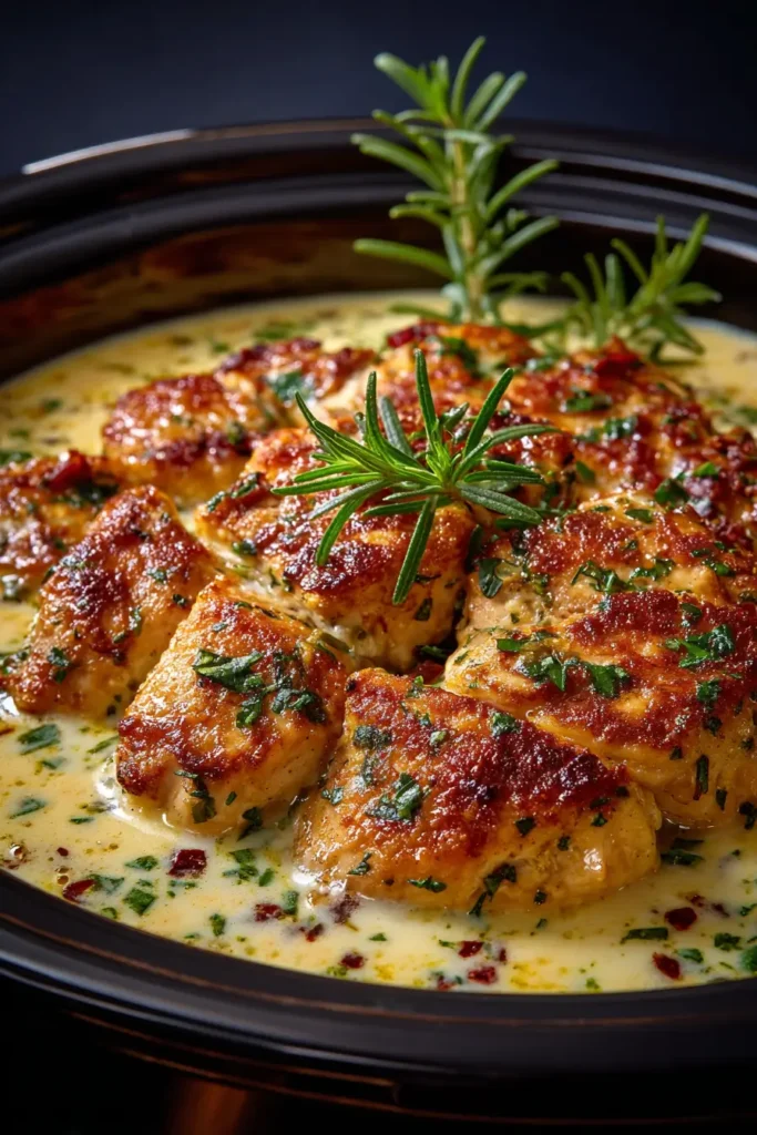Crockpot Ranch Chicken cooking in slow cooker