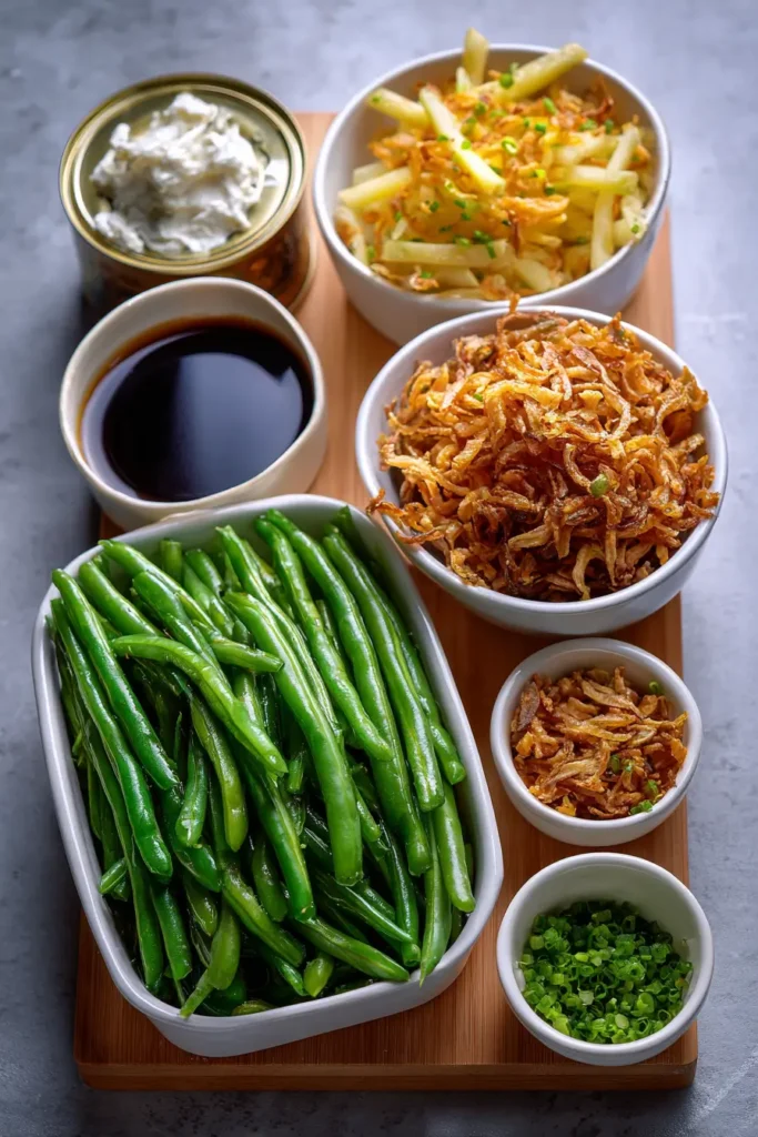 Ingredients for traditional green bean casserole
