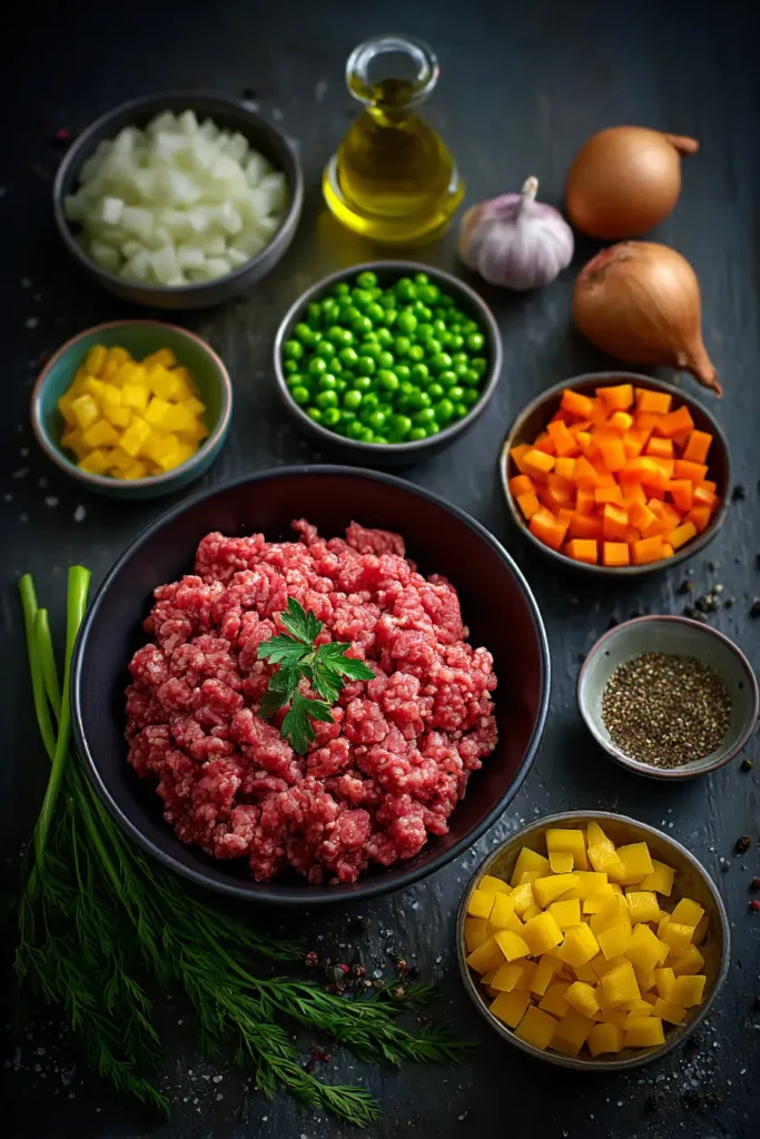 Soup With Hamburger Meat ingredients – ground beef and vegetables