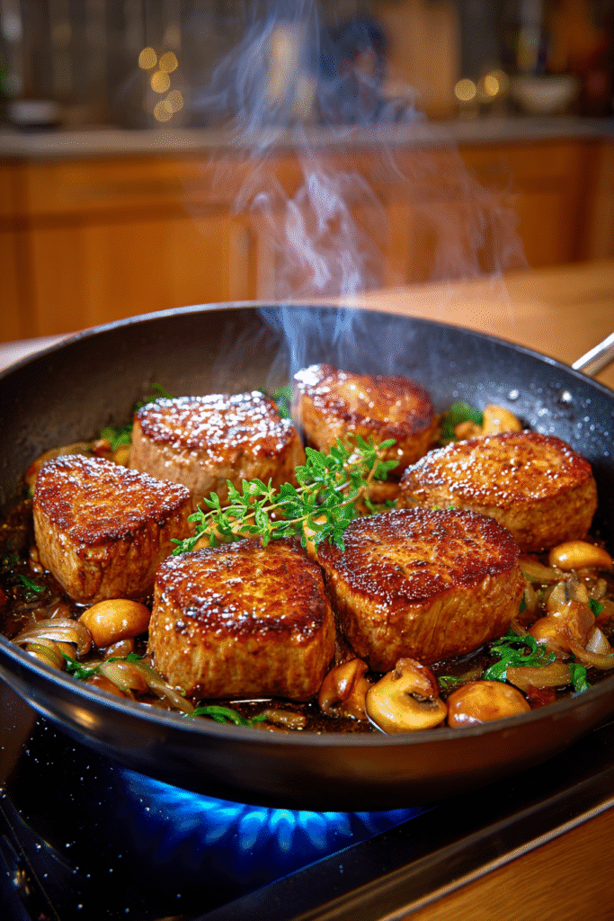 Searing beef for crockpot beef stroganoff