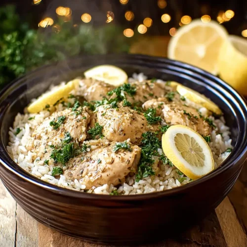 Cooker Lemon Chicken and Rice served in a bowl