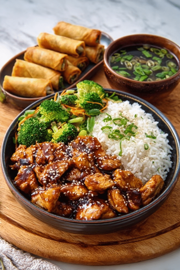 Teriyaki chicken rice bowl with side dishes