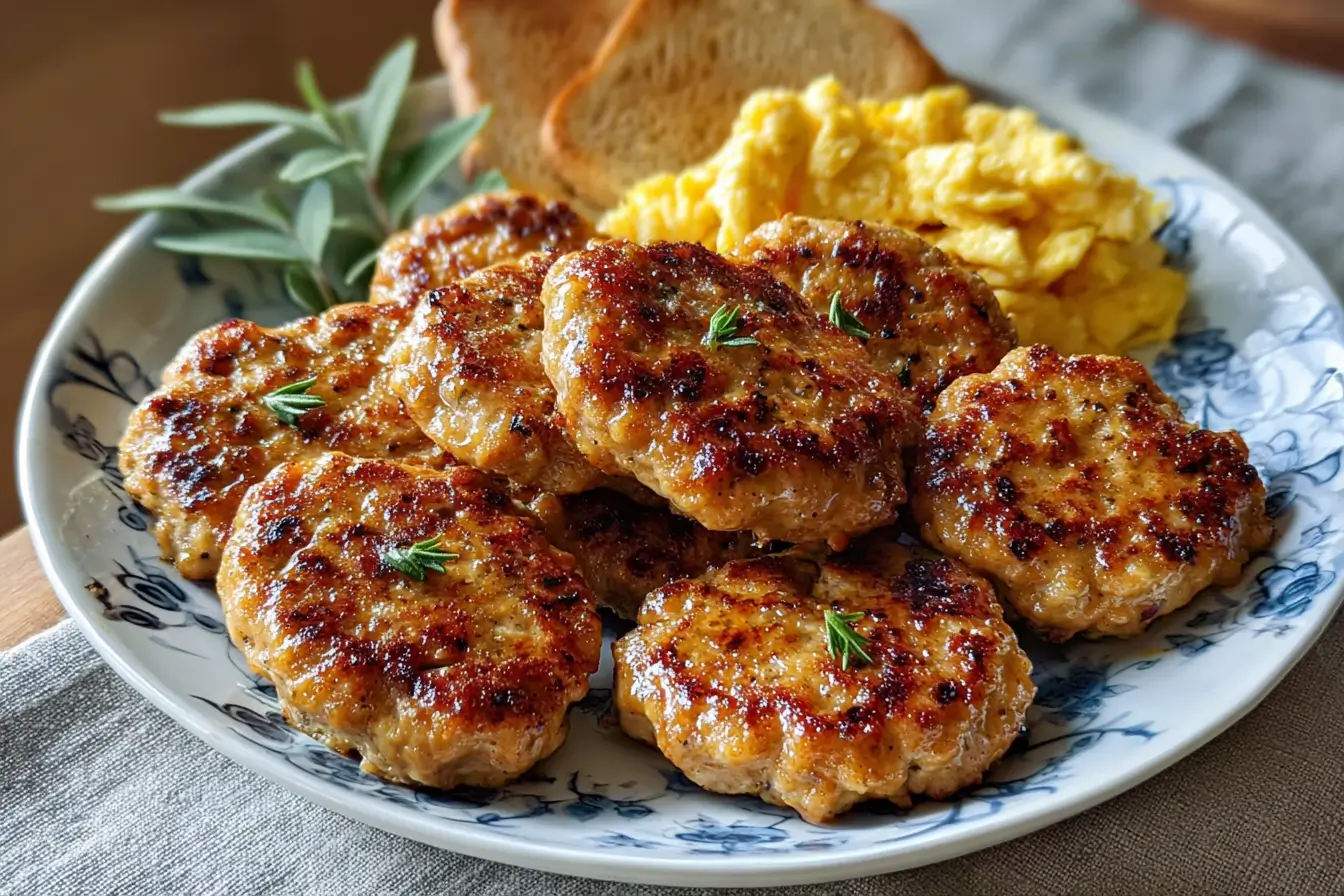 best chicken sausage patties on breakfast plate