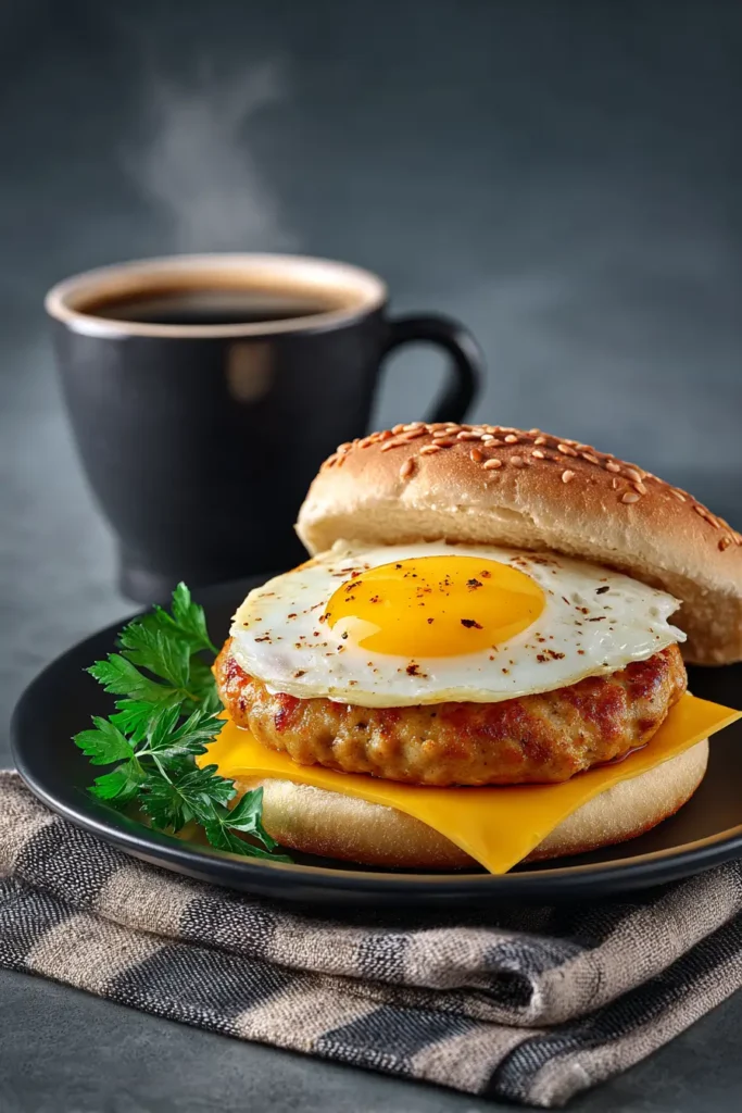 chicken sausage breakfast sandwich on plate