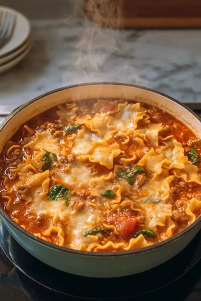 Gluten Free Lasagna Soup cooking in a pot