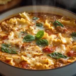 Gluten Free Lasagna Soup – The Ultimate Cozy Comfort Bowl Gluten Free Lasagna Soup in a rustic bowl with cheese and basil