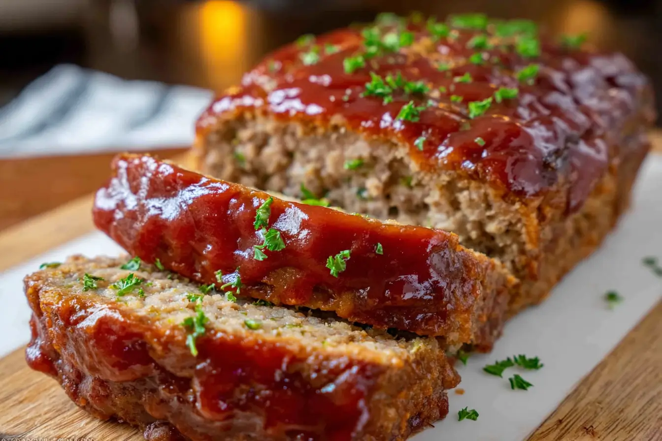 gluten free meatloaf freshly baked with tangy glaze