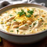 White Chicken Chili – The Creamy, Flavorful Recipe for Cozy Nights creamy white chicken chili in a rustic bowl with toppings