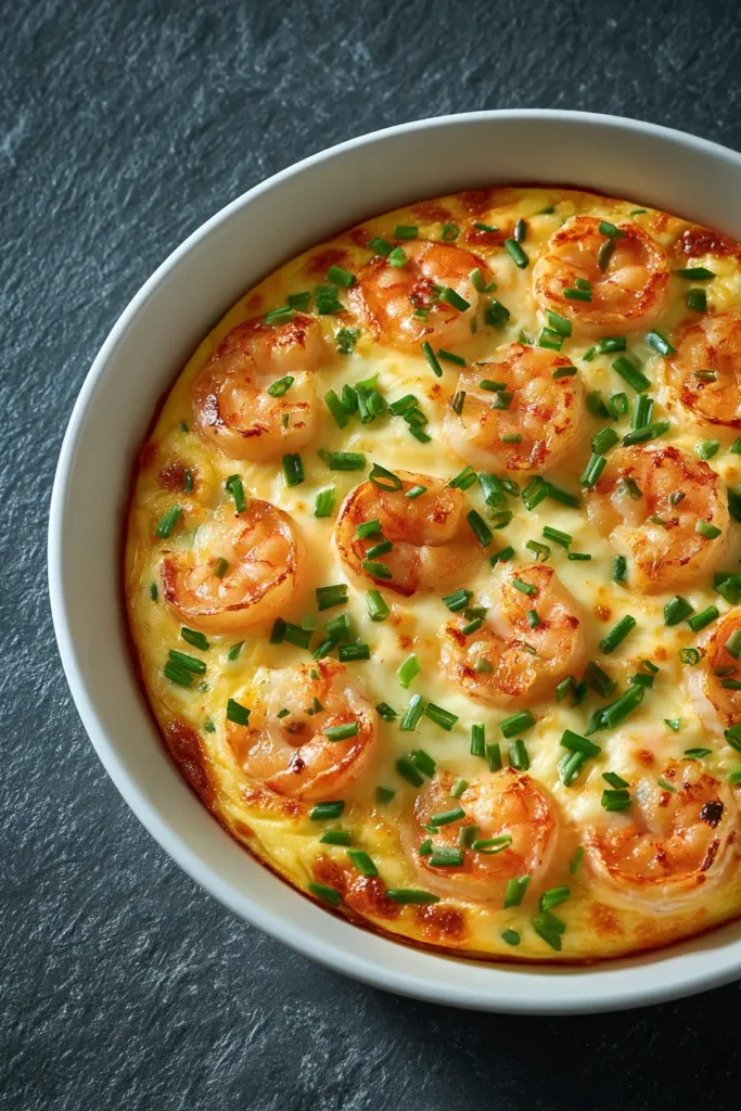 Layering creamy shrimp and crab casserole before baking