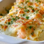 Garlic Parmesan Shrimp Lasagna Roll-Ups baked with creamy sauce, melted mozzarella, and parsley.