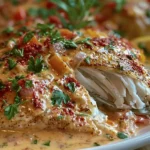 Pan seared red snapper with silky Creole cream sauce, parsley, and lemon wedges.