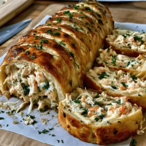 Golden Crab and Shrimp Seafood Stromboli Roll shown whole and sliced with creamy seafood filling.