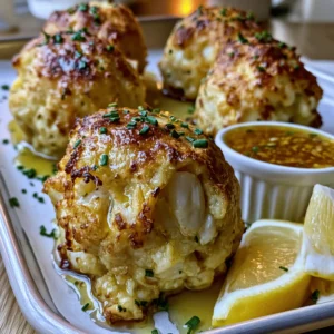 Maryland Crab Bombs with Lemon Butter arranged for an easy seafood recipe card.