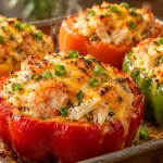 Cheesy Shrimp and Crab Stuffed Bell Peppers baked with creamy seafood filling and golden Cheddar.